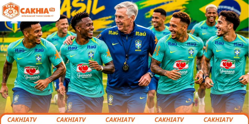 HLV Ancelotti Khẳng Định Brazil Sẽ Nhanh Chóng Khởi Sắc 2 Các tuyển thủ Brazil hào hứng tập luyện dưới thời Ancelotti