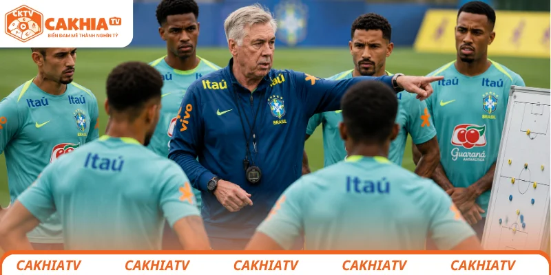 HLV Ancelotti Khẳng Định Brazil Sẽ Nhanh Chóng Khởi Sắc 1 HLV Ancelotti chỉ đạo tuyển Brazil trong buổi tập chiến thuật
